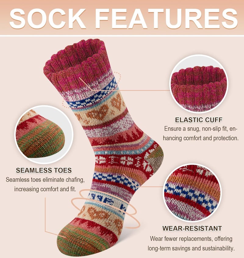 YSense Wool Socks for Women, Winter Boot Socks Stocking Stuffers Gifts for Women Warm Crew Hiking - Image 2